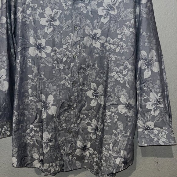TORI RICHARD 100% Cotton Men's Gray Floral Design Button Up Long Sleeve Shirt -L - Picture 3 of 14